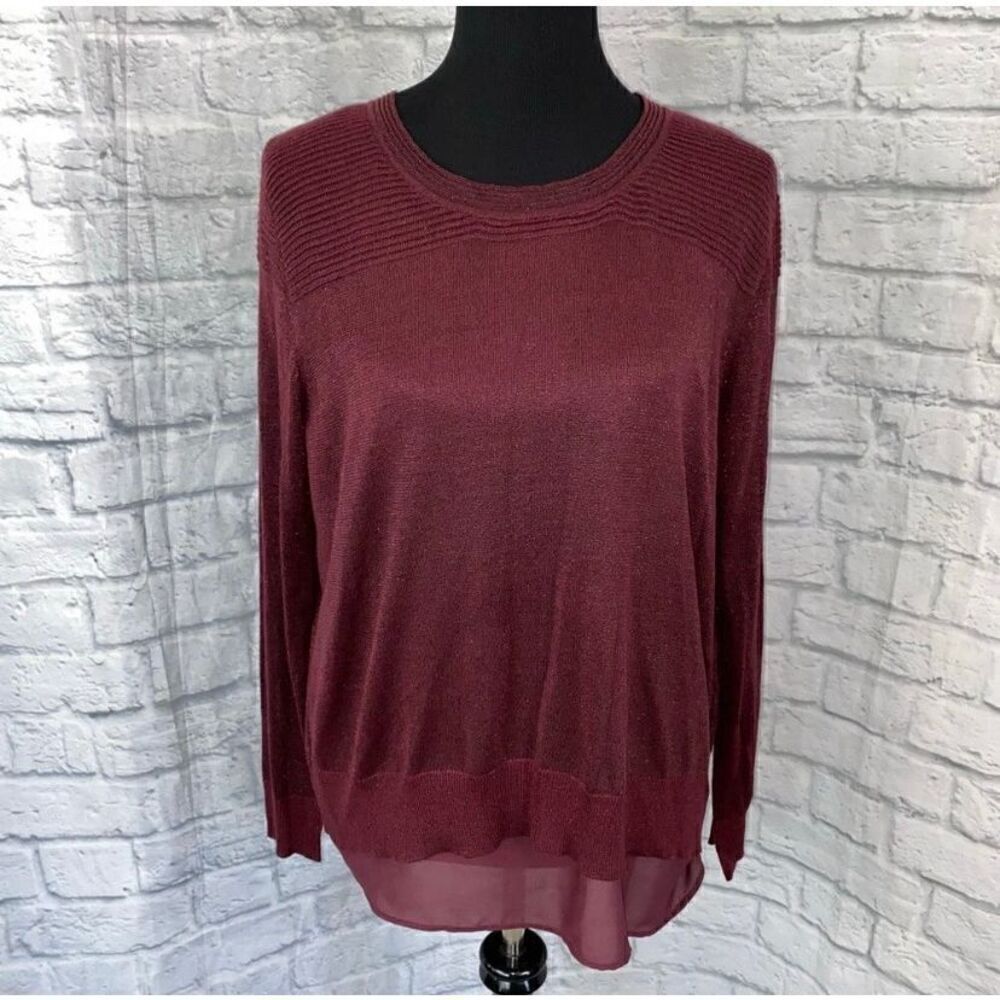 Joseph A women L crewneck Longsleeve shimmer sweater w/sheer lining flare back